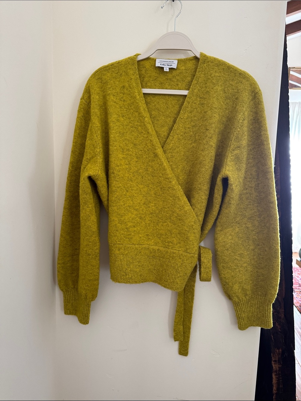 & Other Stories moss green/chartreuse Wrap Knit Cardigan, Medium